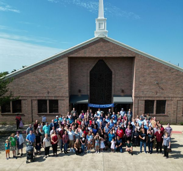 Congregation in front of the building at BCC Grand Opening